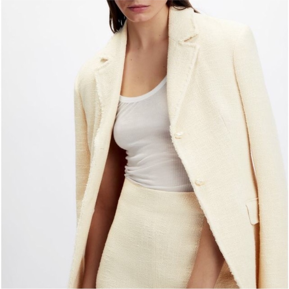Zara limited edition Cream Women's double breasted Blazer with pearl button - Picture 4 of 11